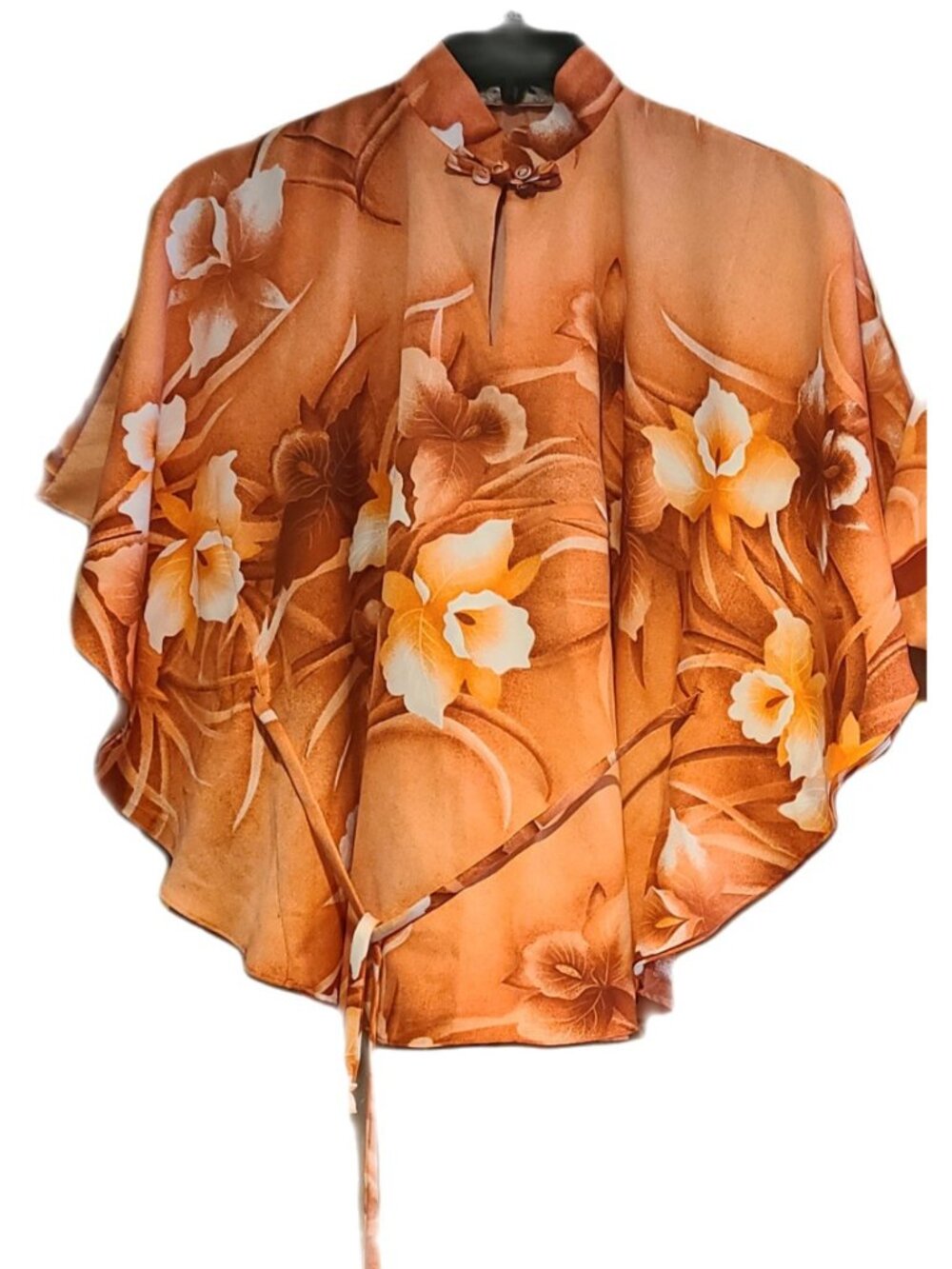 Vtg Aloha Shirt Hawaii "Pomare" Luau Rare Poncho Women Sz M ?? Collar Peach Tie